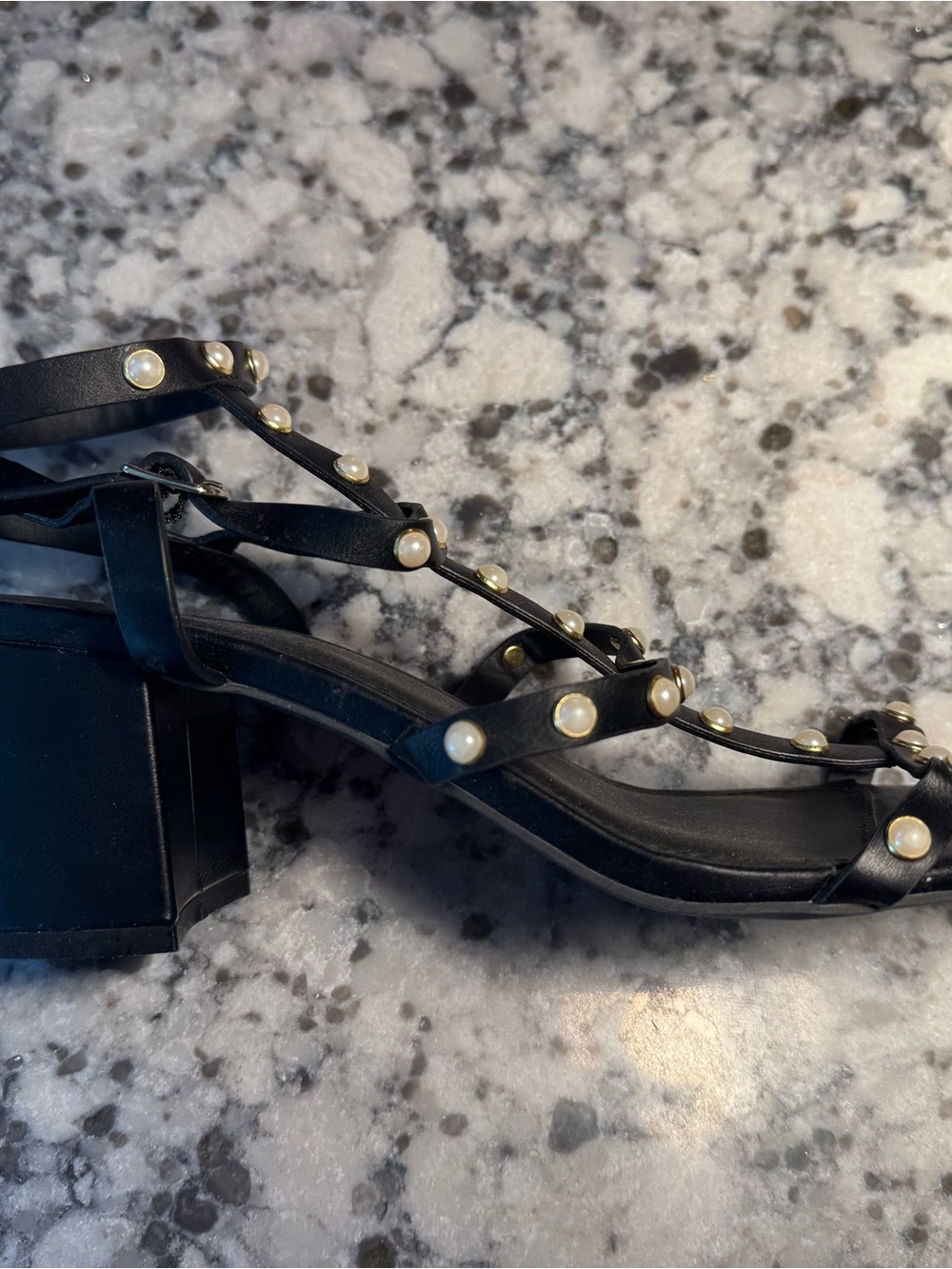 Boohoo Black Pearl-Accent Strappy Gladiator Sandals with Ankle Buckles